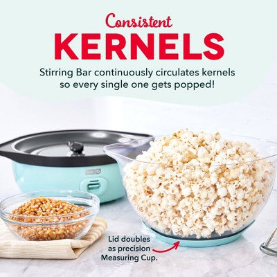 Dash 6qt SmartStore Stirring Popcorn Maker - Aqua: Electric Popcorn Popper, 850W, Hand Wash, 1-Year Warranty