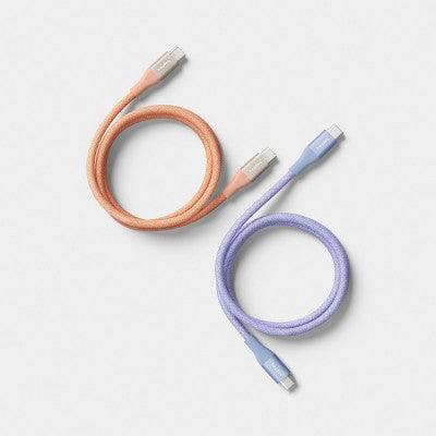 4ft USB-C to USB-C Braided Cable 2pk - heyday Peri-Blue Peach