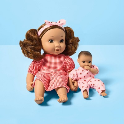 14" Brown Hair/Brown Eyes Toddler Doll + Mini Baby Doll - Gigglescape