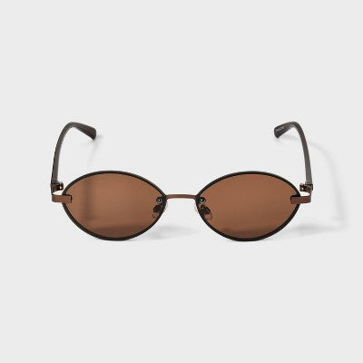 Womens Satin Plastic/Metal Oval Sunglasses - A New Day Brown