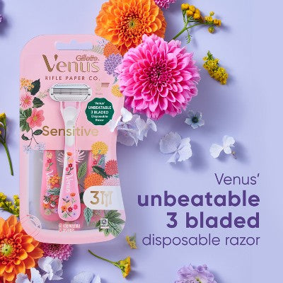 Venus + Rifle Paper Co. Sensitive 3-Blade Women's Disposable Razors - 3ct
