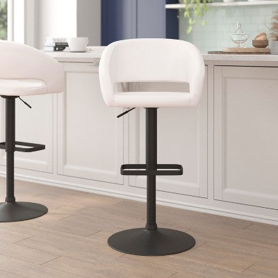 Flash Furniture Erik Contemporary White Vinyl Adjustable Height Barstool with Rounded Mid-Back and Black Base (LOCAL PICKUP ONLY)