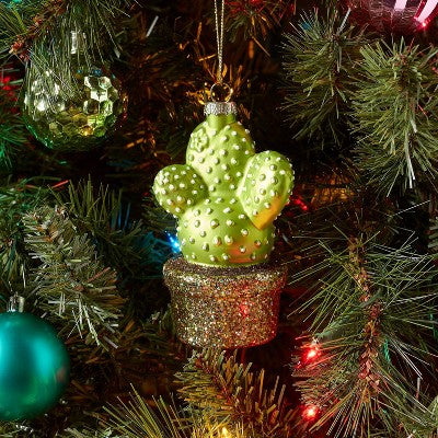 Glass Potted Cactus Christmas Tree Ornament - Wondershop: Indoor Use, 7.43" Height, No Battery Required