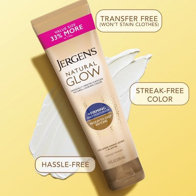 Jergens Natural Glow Skin Firming Daily Moisturizer + Self Tanner Tanning Lotion - Medium to Deep - 10 fl oz