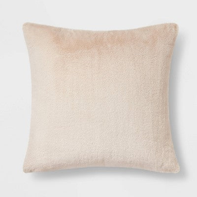 Oversized Faux Rabbit Fur Square Throw Pillow Neutral - Threshold: Cozy Decorative Cushion for Indoor Use (LOCAL PICKUP ONLY)