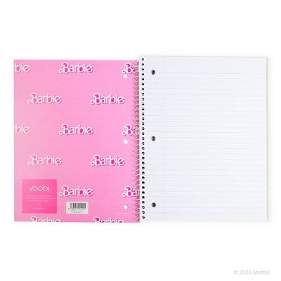 Yoobi Barbie 1 Subject Notebooks 8"x10.5" Wide Ruled with Pen Pink Barbie Logo Pattern