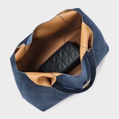 Faux Suede Slouchy Shoulder Tote Bag - A New Day Blue