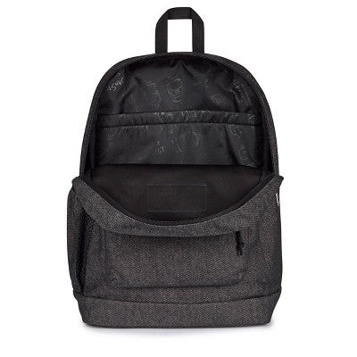 JanSport Cross Town Plus Remix 17" Backpack - Black: Abstract Denim Shell, Expandable Pocket