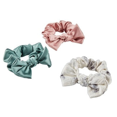 scunci be-u-tiful Satin Bow Scrunchies - Cream/Gray/Blush/Sage - 3pk