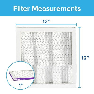 Filtrete 12x12x1 Allergen Bacteria and Virus Air Filter 1500 MPR: Electrostatic Furnace Filter, MERV 12, 3-Month Use