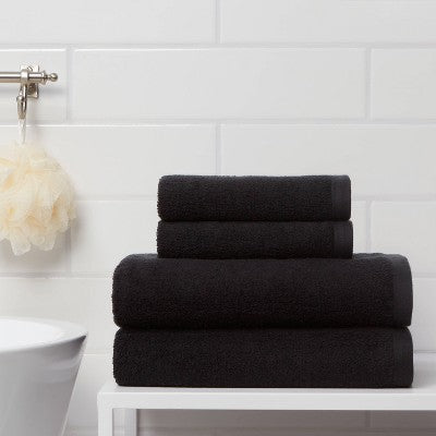 4pk Antimicrobial Assorted Bath and Hand Towel Set Black - Room Essentials: Cotton Terry, Midweight GSM
