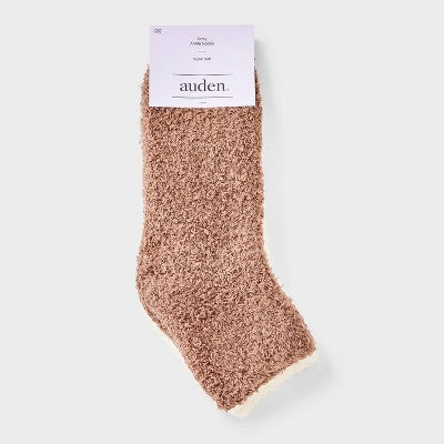 Women's Solid 2pk Cozy Ankle Socks - Auden Taupe/Brown 4-10: Recycled Polyester, Knit, Tagless