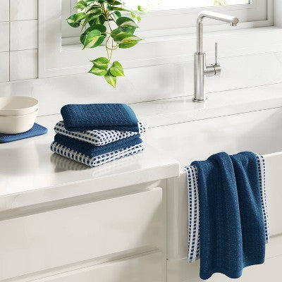 6pc Terry Kitchen Towels Dark Blue - Room Essentials: Cotton Gingham Check, Machine Wash, Dish & Cleaning Towels