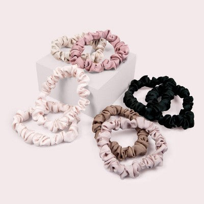 The Hair Edit Ruched Ribbon Skinny Satin Scrunchies - 8pk