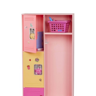 Our Generation School Spirit Pink Locker & Supplies Accessory Set for 18" Dolls: Includes Pencil, Storage Baskets, Marker, Locker