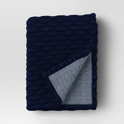 Triple Knit Throw Blanket Heathered Navy Blue - Room Essentials