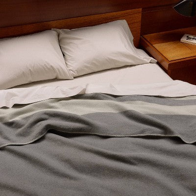 Queen/King Border Stripe Cotton Bed Blanket Heathered Gray - Parachute for Target