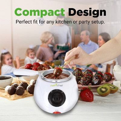 NutriChef 25W Fondue Set - Chocolate Melting Machine - Perfect for Parties & Dessert Lovers - PKFNMK14 (White)