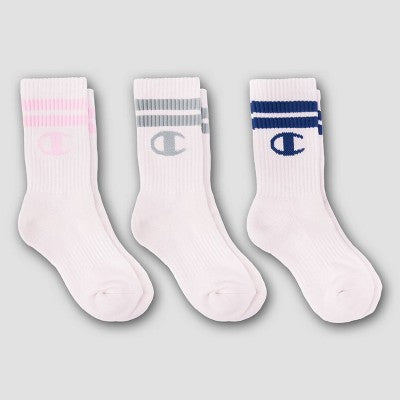 Champion Girls' 3pk Crew Socks - Pink L