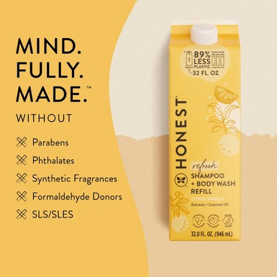 The Honest Company Refresh Shampoo + Body Wash Refill - Citrus Vanilla - 32 fl oz: Basic Cleansing, All Hair Types, Daily Use