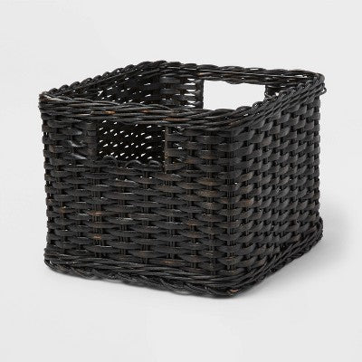S Washed Woven Rattan Crate Black - Brightroom: Rectangle Decorative Basket, 8" H x 11.25" W x 10" D, Air Dry