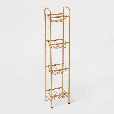 Tall Bath Storage Tower Metallic Gold - Room Essentials: Powder-Coated Steel Frame, 4-Shelf Over Toilet Cabinet (LOCAL PICKUP ONLY)