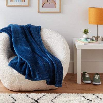 Reversible Faux Shearling Throw Blanket Navy - Room Essentials: Lightweight, Knitted, Machine Washable, OEKO-TEX Certified