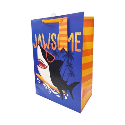 Bows And Sparkles Jumbo 'Jawsome' Sharks Birthday Gift Bag with Tag Blue/Orange (LOCAL PICKUP ONLY)
