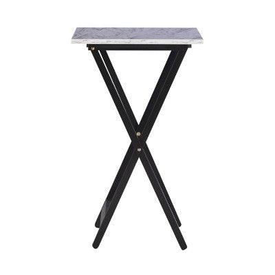Linon 4pc 26.4" Talia TV Tray Table Set Faux Marble with Storage Rack White (LOCAL PICKUP ONLY)