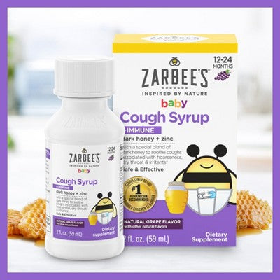 Zarbee's Baby Cough Syrup + Immune with Honey & Zinc - Natural Grape Flavor - 2 fl oz