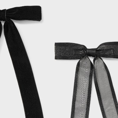 Velvet Bow Salon Hair Clip Set 2pc - A New Day Gray/Black