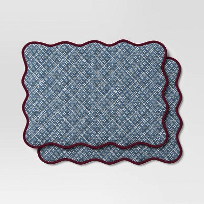 2pk Reversible Placemat Scallop Blue - Threshold