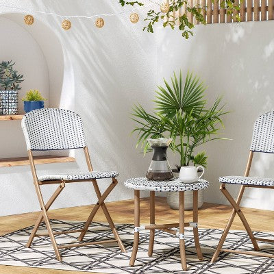 French Cafe Outdoor Folding Patio Accent Armless Chair Beige/White/Navy - Threshold (LOCAL PICKUP ONLY)