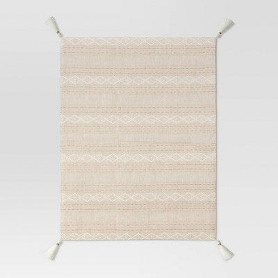 Cotton Printed Placemat with Tassels Beige - Threshold: Geometric Dobby Design, Traditional Square, Machine Washable