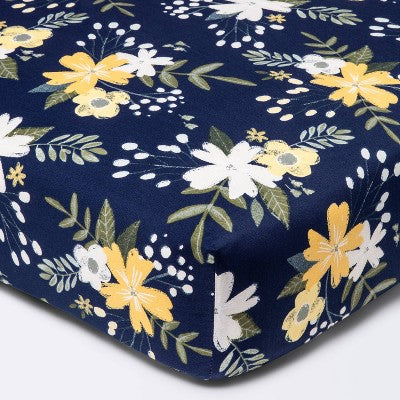 Fitted Crib Sheet Meadow - Cloud Island - Navy Floral