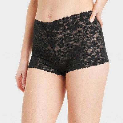 Women's Allover Lace Boy Shorts Underwear - Auden Black XS