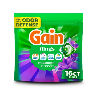 Gain Flings Moonlight Breeze Laundry Detergents - 16ct: Resealable Bag, Odor Control, Paraben-Free, High Efficiency