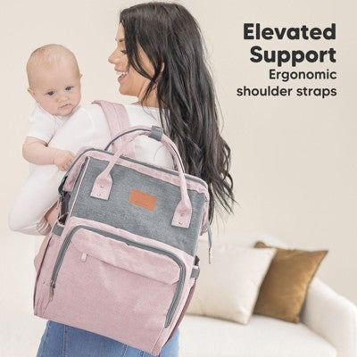 KeaBabies Original Diaper Bag Backpack, Multi Functional, Water-resistant, Large Baby Bags for Girls, Boys (Pink Gray)