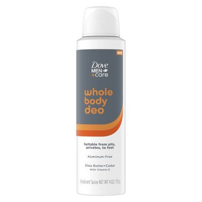 Dove Men+Care Whole Body Spray Deodorant Shea Butter & Cedar - Aluminum-Free 4oz