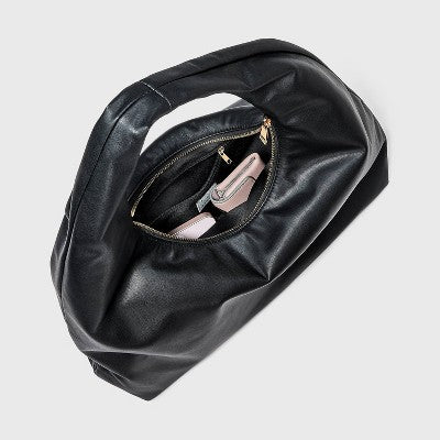 Faux Leather Soft Shoulder Bag - A New Day Black