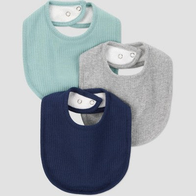 Carter's Just One You? Baby 3pk Bib - Navy Blue/Gray: Cotton Polyester Blend, 0-24 Months, 8x8 Inches, Set of 3