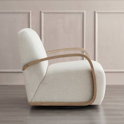 Spruce&Spring Swivel Accent Chair with U-Shaped Wood Arm, Single, Linen&Grey Wood (LOCAL PICKUP ONLY)