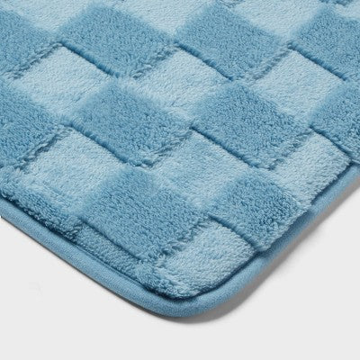 20"x30" Everyday Checked Cushion Bath Rug Quilt Blue - Room Essentials