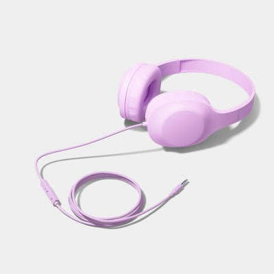 Wired Banded Over Ear Headphones with Microphone in Bright Lilac - heyday