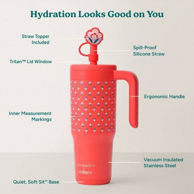 Reduce x Vera Bradley 24oz Chiller Spill Proof Stainless Steel Insulated Straw Tumbler and Topper Bluebell Ditsy Hibiscus