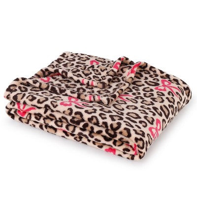 Kelly Leopard with Bows Throw Blanket Pink