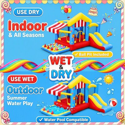 BATHWA Bounce House with Slide, Inflatable Bouncy Castle with Blower, Basketball Hoop, Ball Pit & Canopy, Obstacle Trampoline for Indoor/Outdoor (LOCAL PICKUP ONLY)