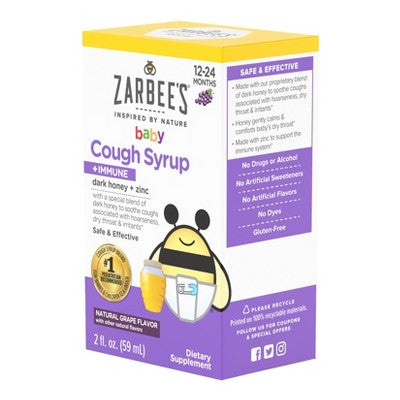 Zarbee's Baby Cough Syrup + Immune with Honey & Zinc - Natural Grape Flavor - 2 fl oz