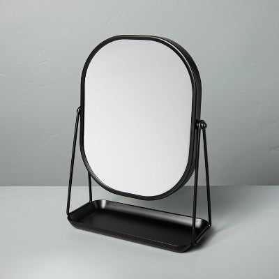 Metal Vanity Flip Mirror with Tray Black - Hearth & Hand with Magnolia: Swivel, 2-Sided, Desk/Table Use