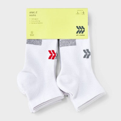 Boys' 6pk Ankle Length Socks - All In Motion White L